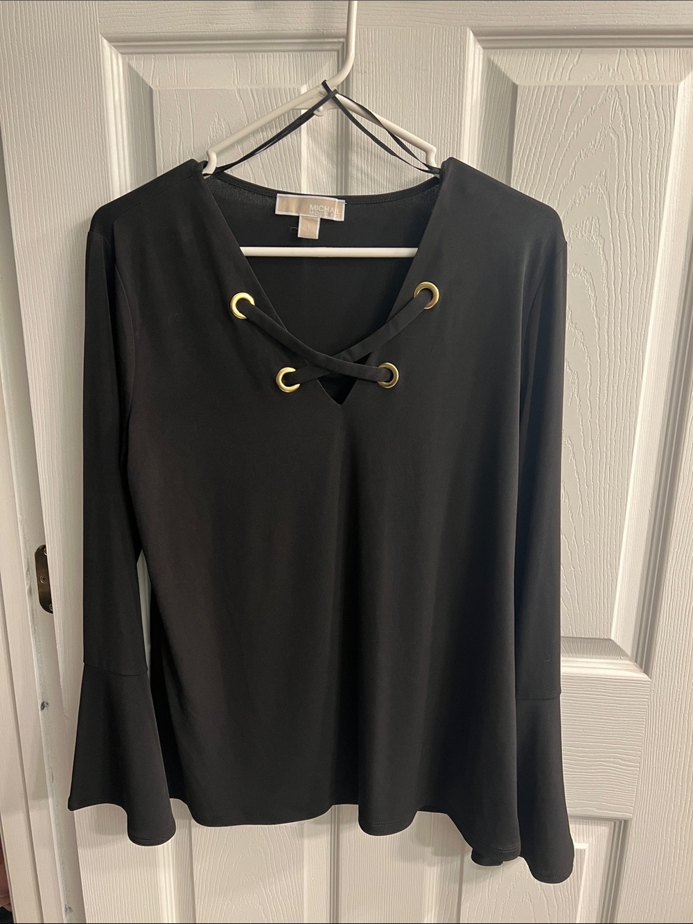Michael Kors Black Lace-Up V-Neck Women's Top